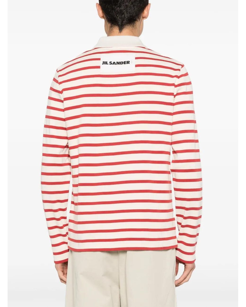 Jil Sander Red Striped Zip Polo Shirt for men