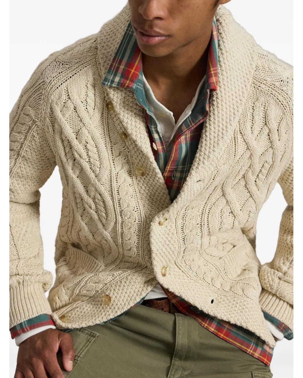 Polo Ralph Lauren White Cable-Knit Shawl-Collar Cardigan for men