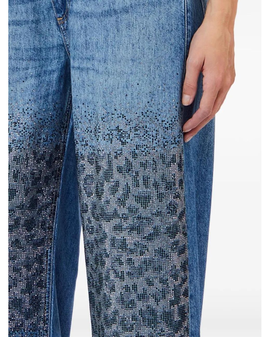Liu Jo Blue Rhinestone Leopard-Pattern Jeans