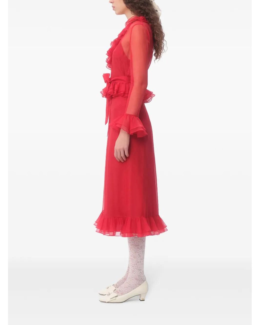 Valentino Garavani Red Organza Midi Dress