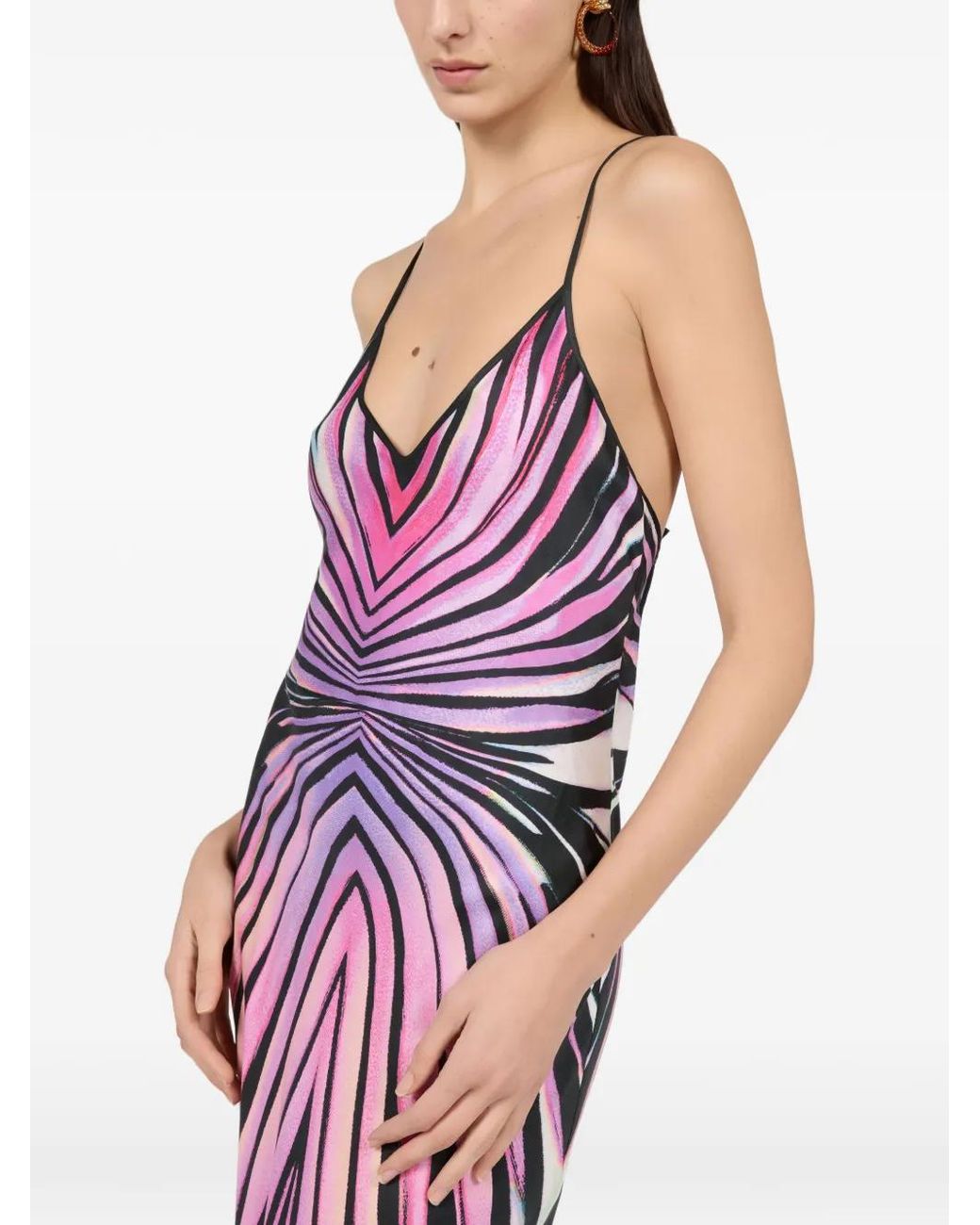 Roberto Cavalli Purple Robe Longue Ray Of Paradise À Bretelles Croisées