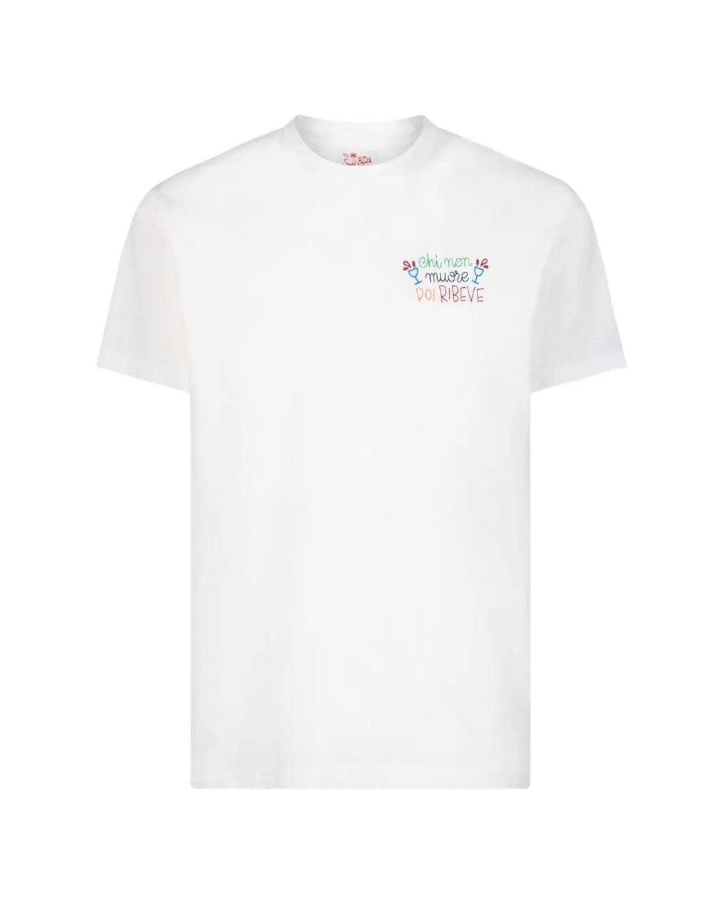 Mc2 Saint Barth White Classic Fit Cotton Jersey T-Shirt Portofino With Chi Non Muore Poi Ribeve Embroidery for men