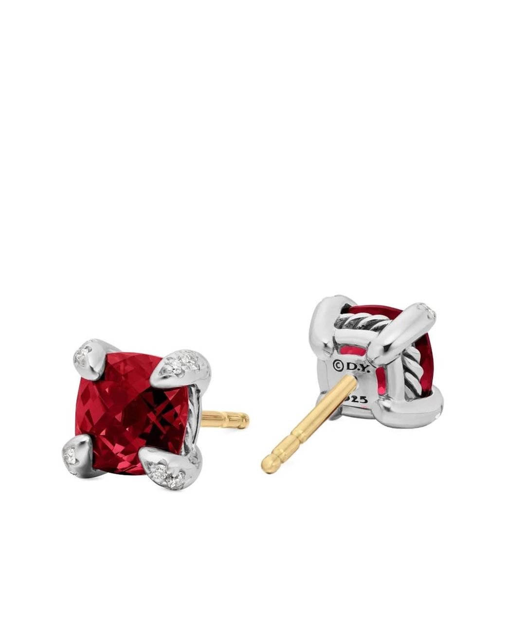 David Yurman Red Sterling Petite Chatelaine Rhodolite Garnet And Diamond Stud Earrings (6Mm)