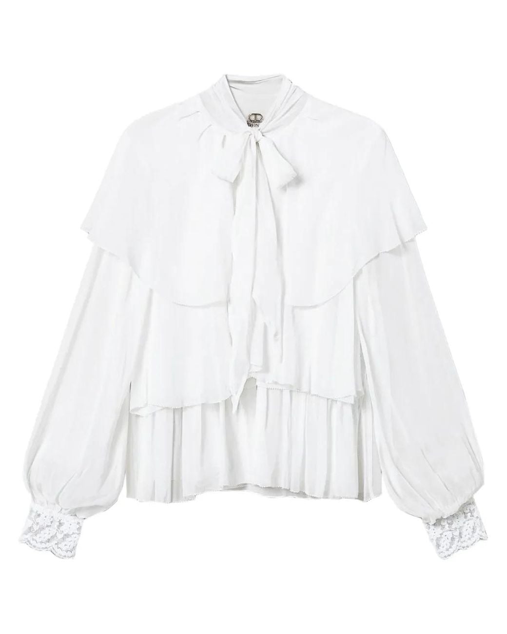 Twinset White Lace-Detail Georgette Blouse