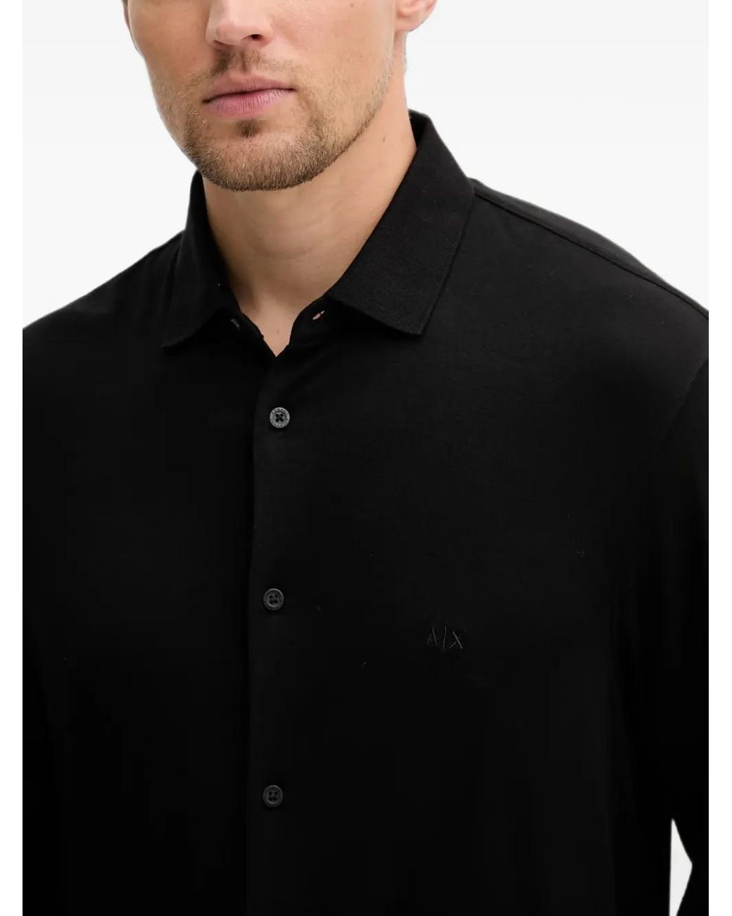 ARMANI EXCHANGE Black Logo-Embroidered Long-Sleeve Shirt for men