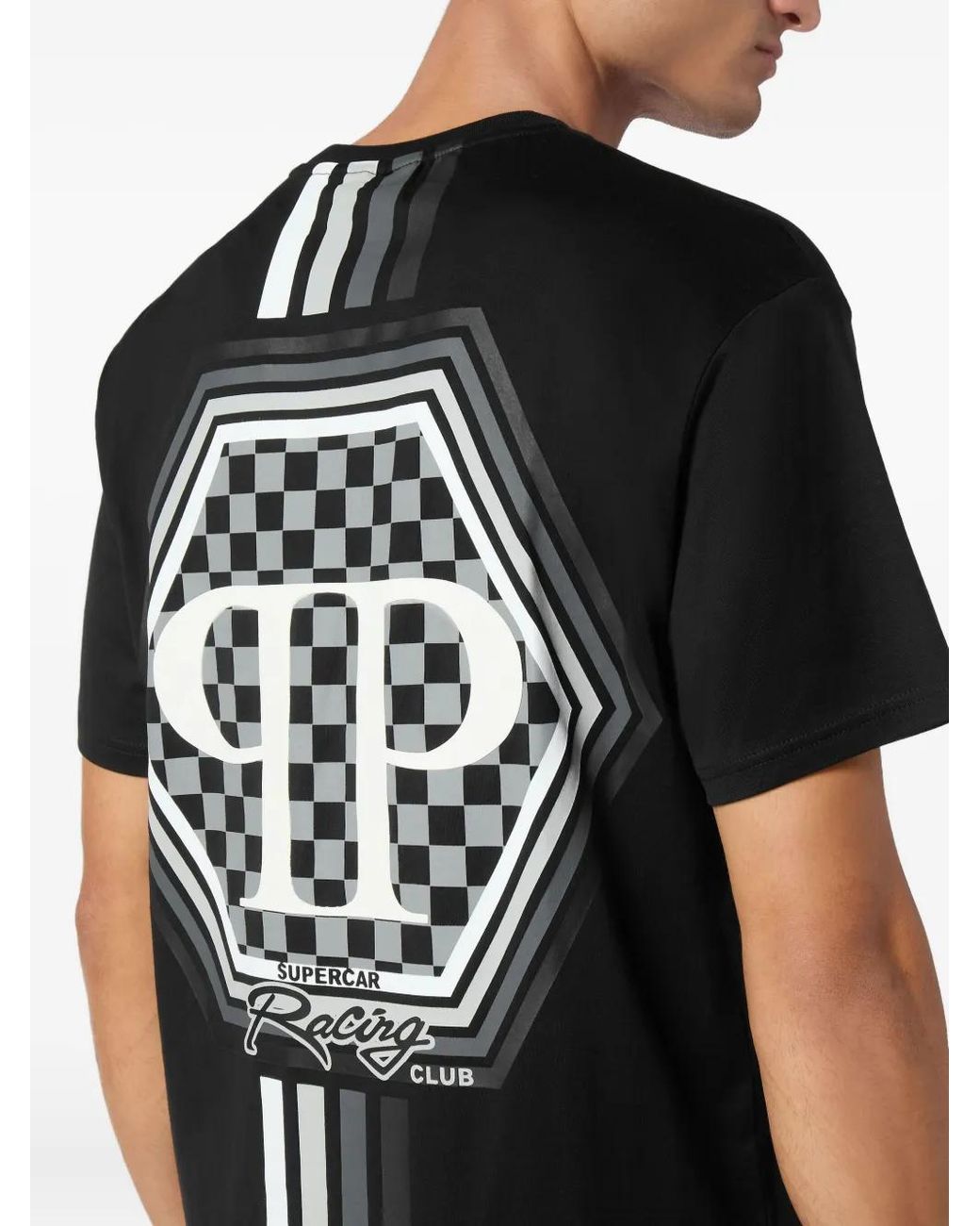 Philipp Plein Black Stripes Hexagon T-Shirt for men