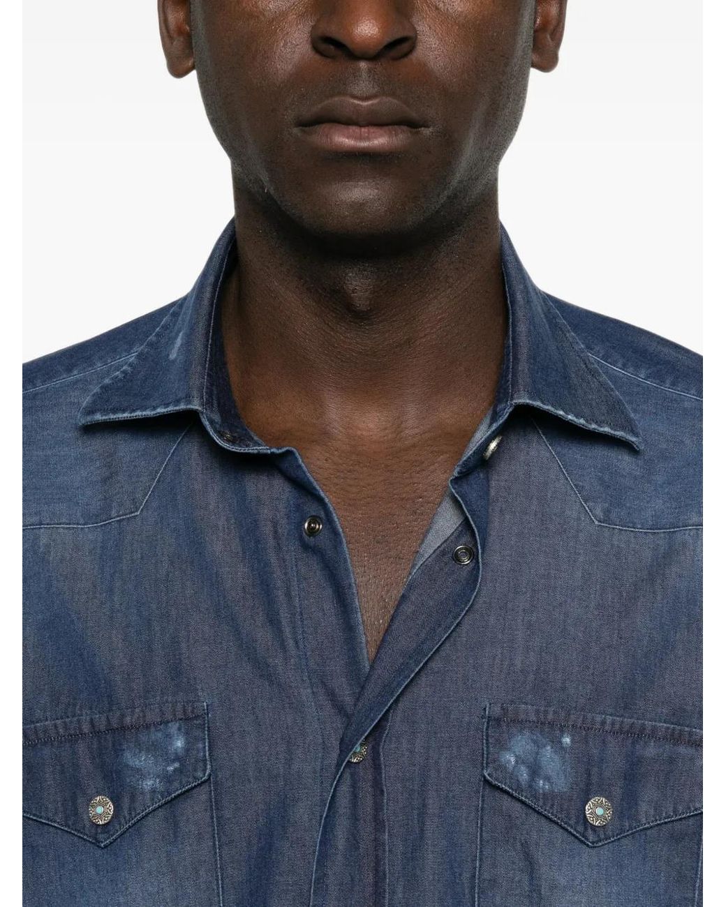 Sartorio Napoli Blue Faded Western-Style Shirt for men