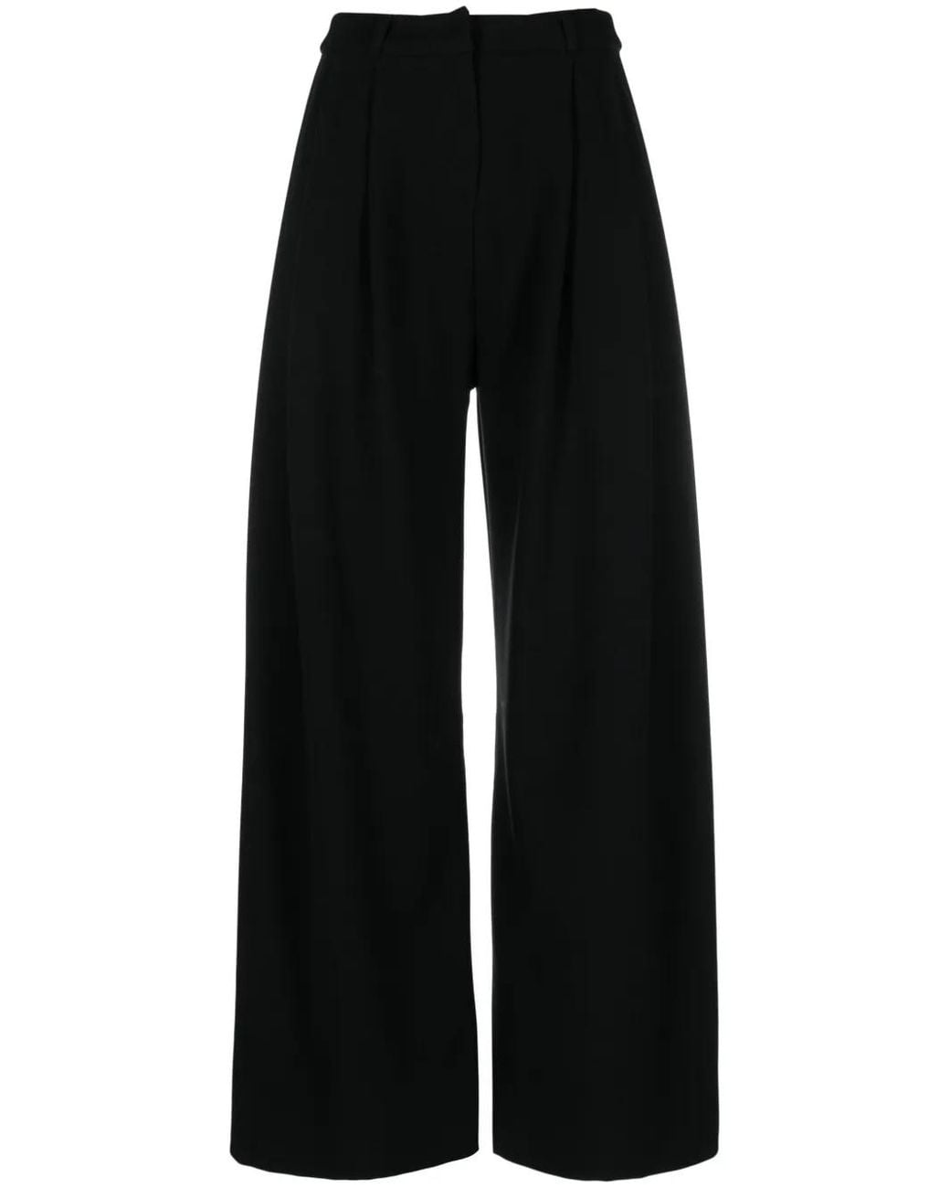 Loulou Black Pleat-Detail Palazzo Pants