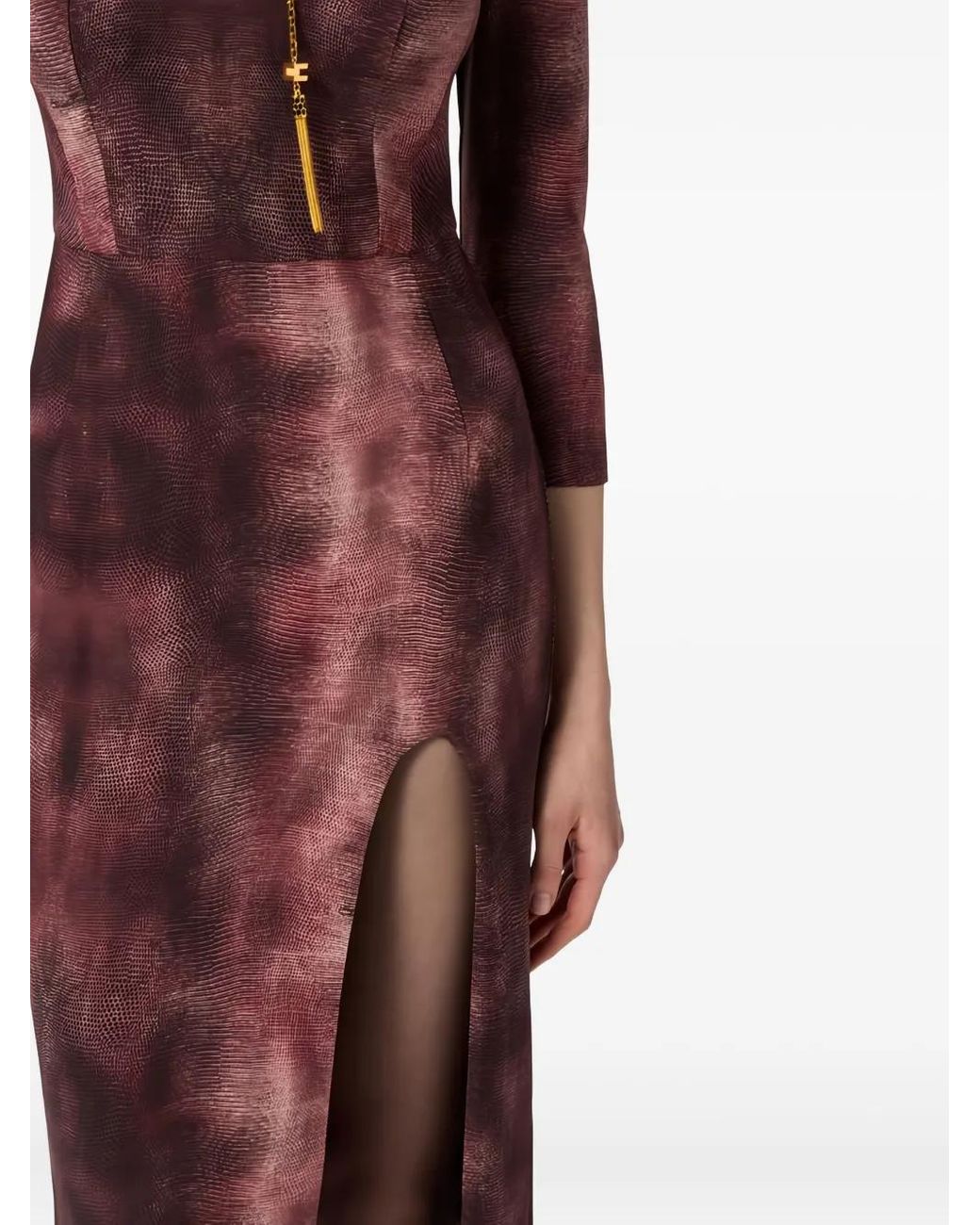 Elisabetta Franchi Purple Python-Print Midi Dress