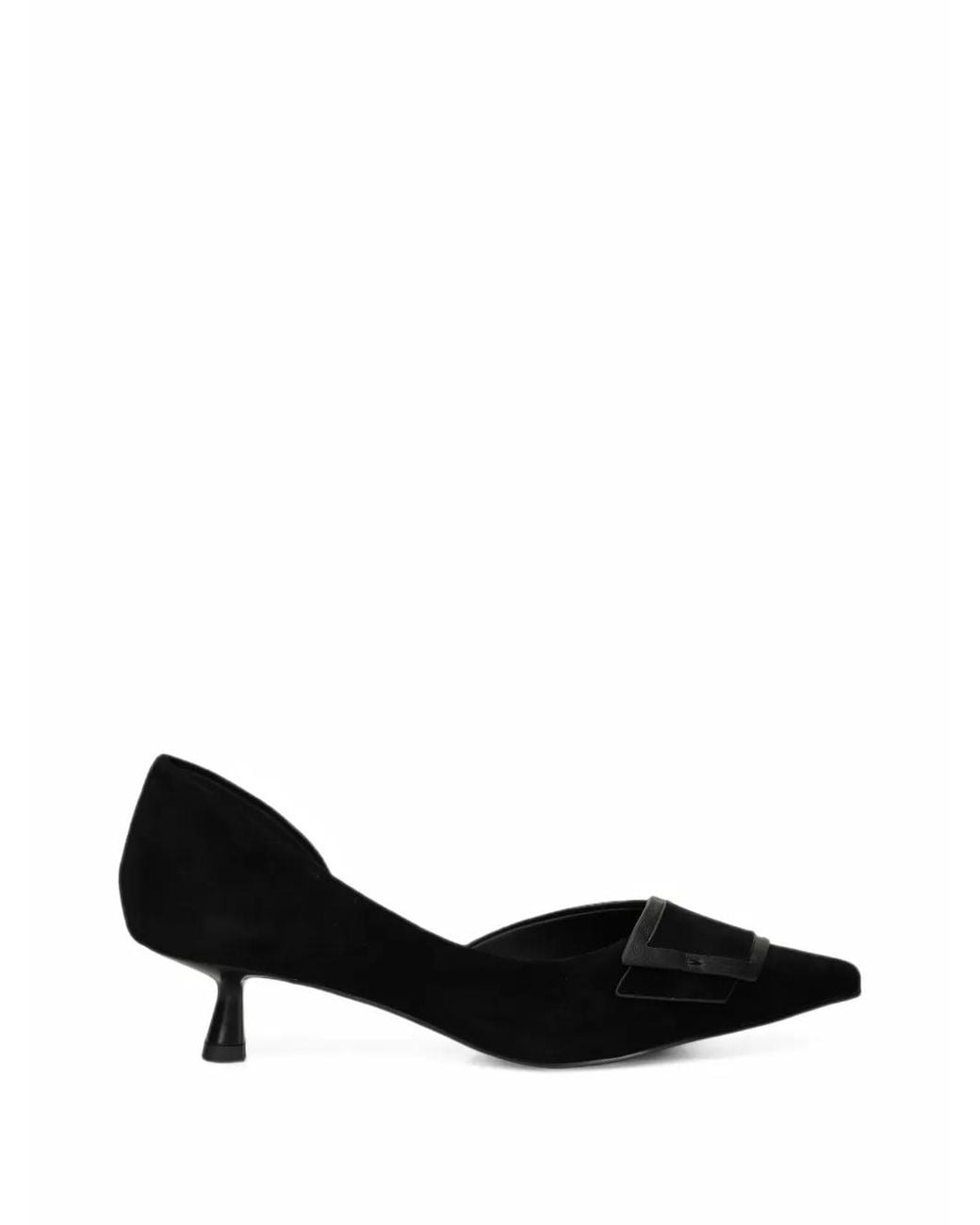 Bibi Lou Black Buckle-Detail Pointed-Toe Pumps