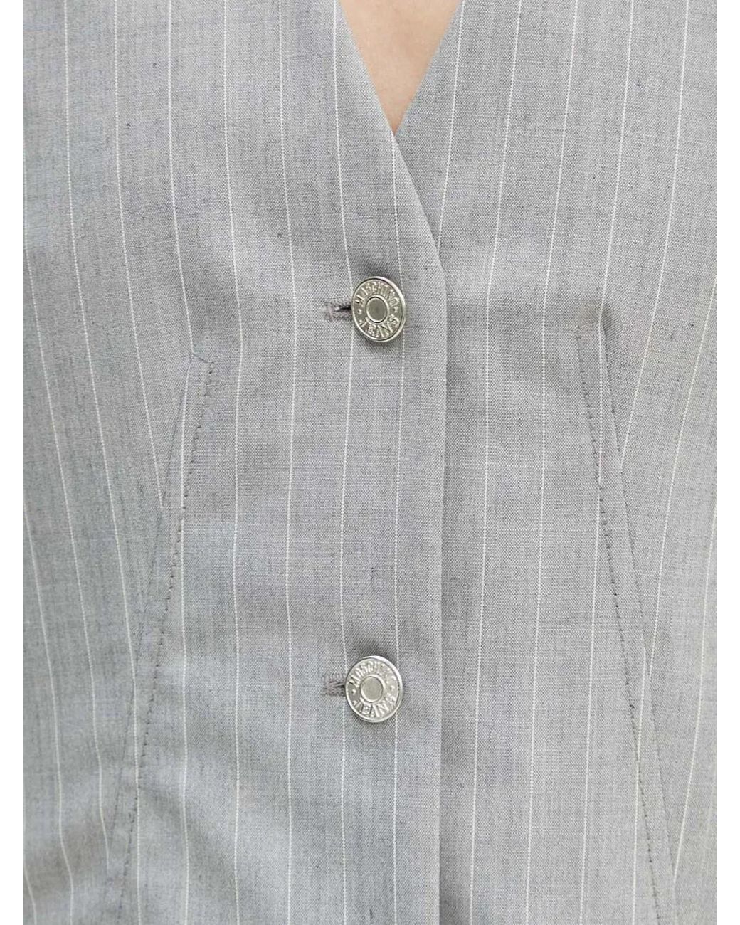 Moschino Gray Pinstripe-Pattern Button-Fastening Waistcoat