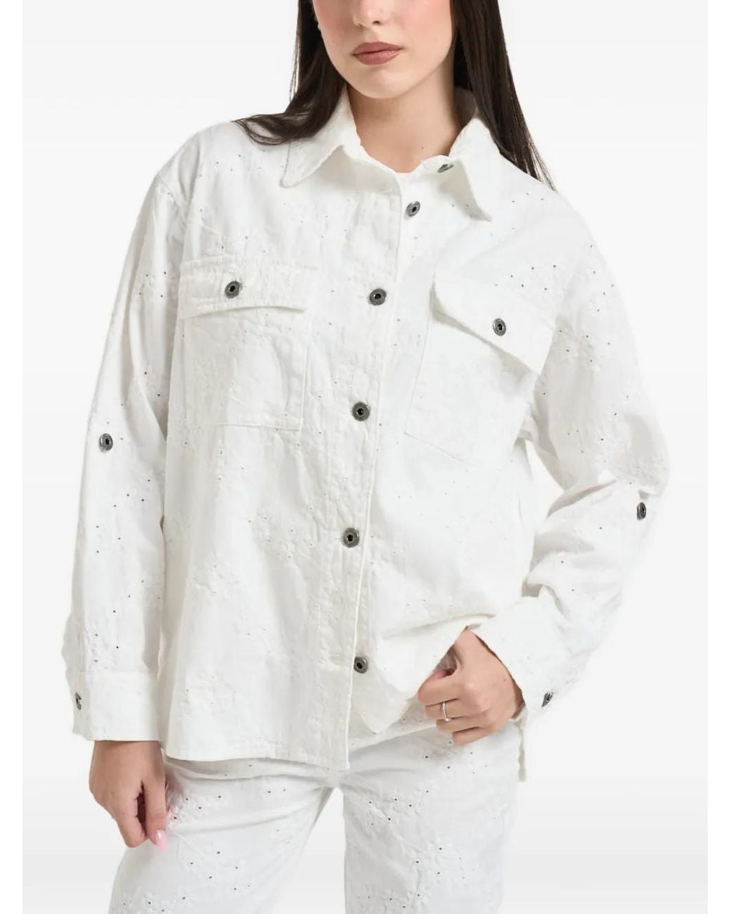 Liu Jo Gray Floral-Embroidered Button Jacket