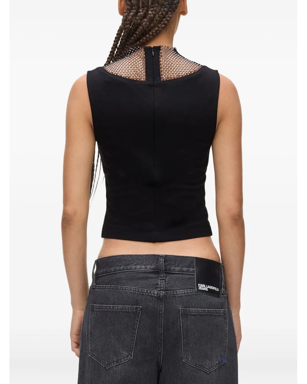 Karl Lagerfeld Black Chainmail-Detail High-Neck Top