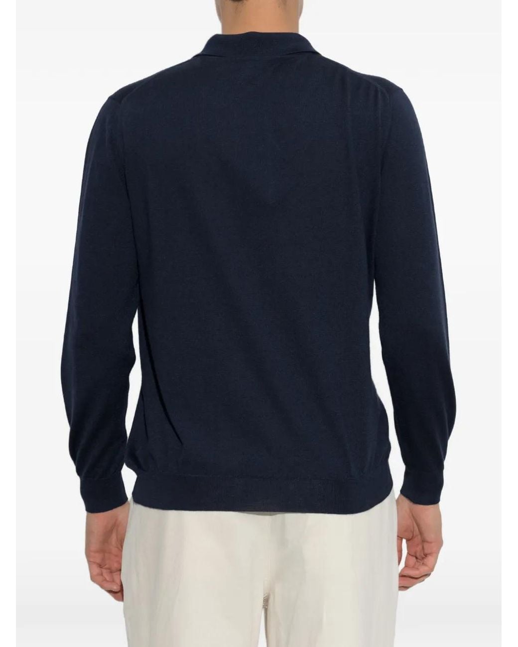 Kiton Blue Quarter-Zip Long-Sleeve Polo Shirt for men