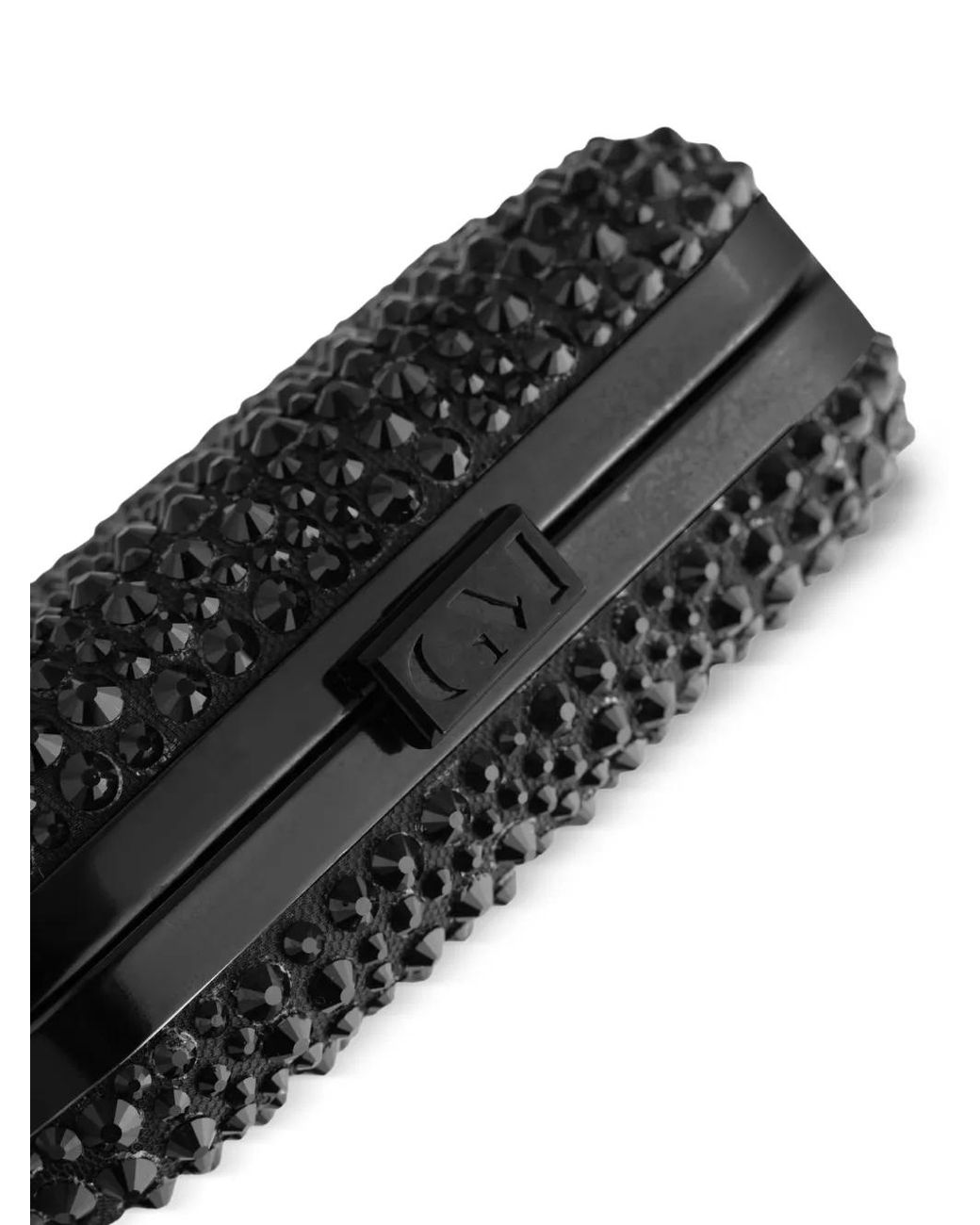 Gemy Maalouf Black Crystal-Embellished Crepe Clutch Bag