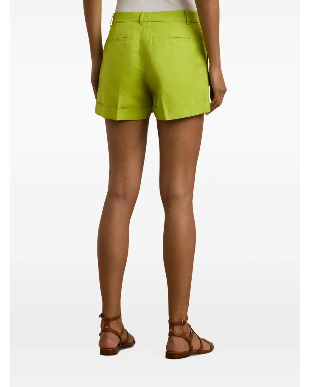 Ralph Lauren Green Pleated Turn-Up Shorts