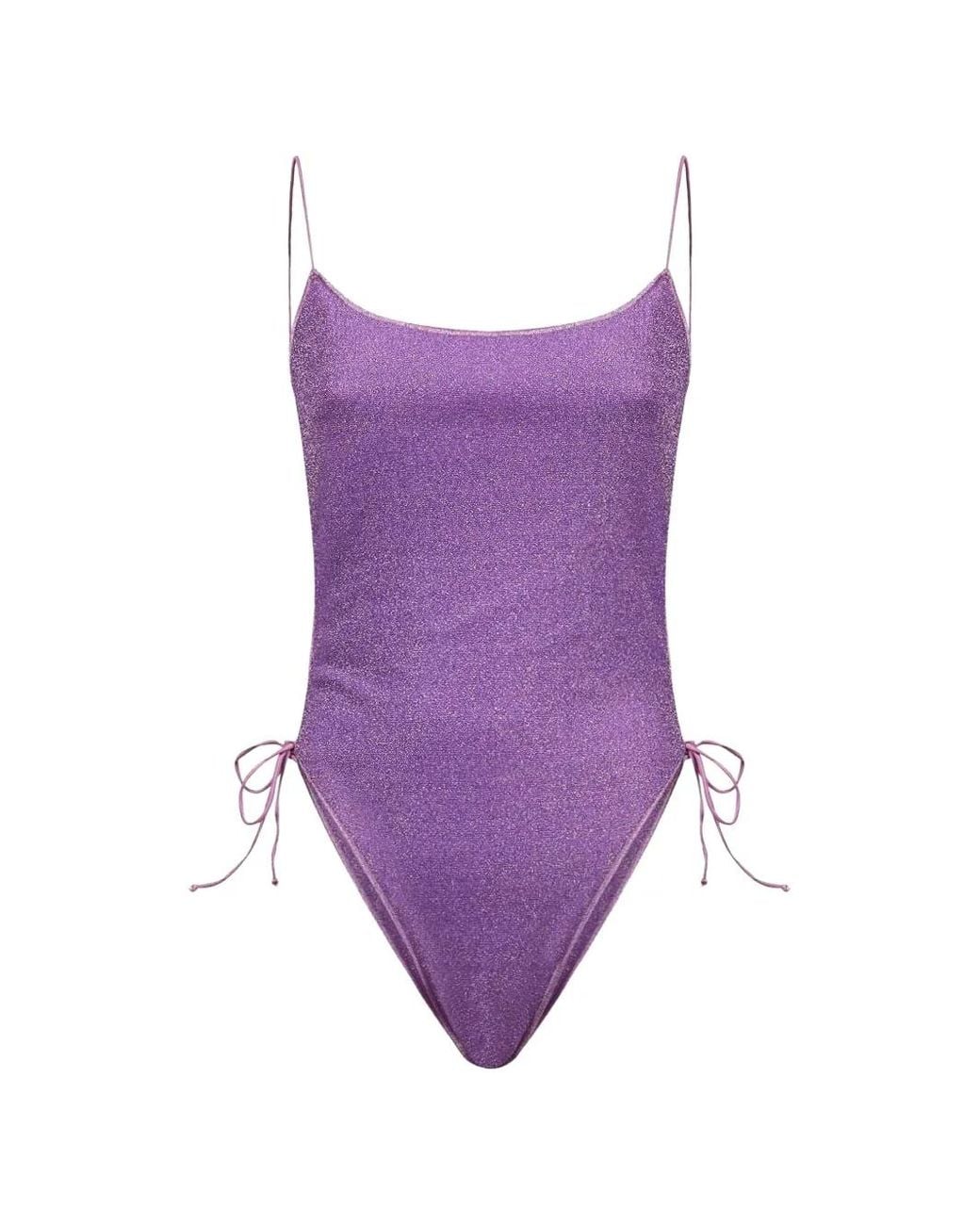 Oseree Purple Lumiere Metallic-Effect Side-Tie Swimsuit
