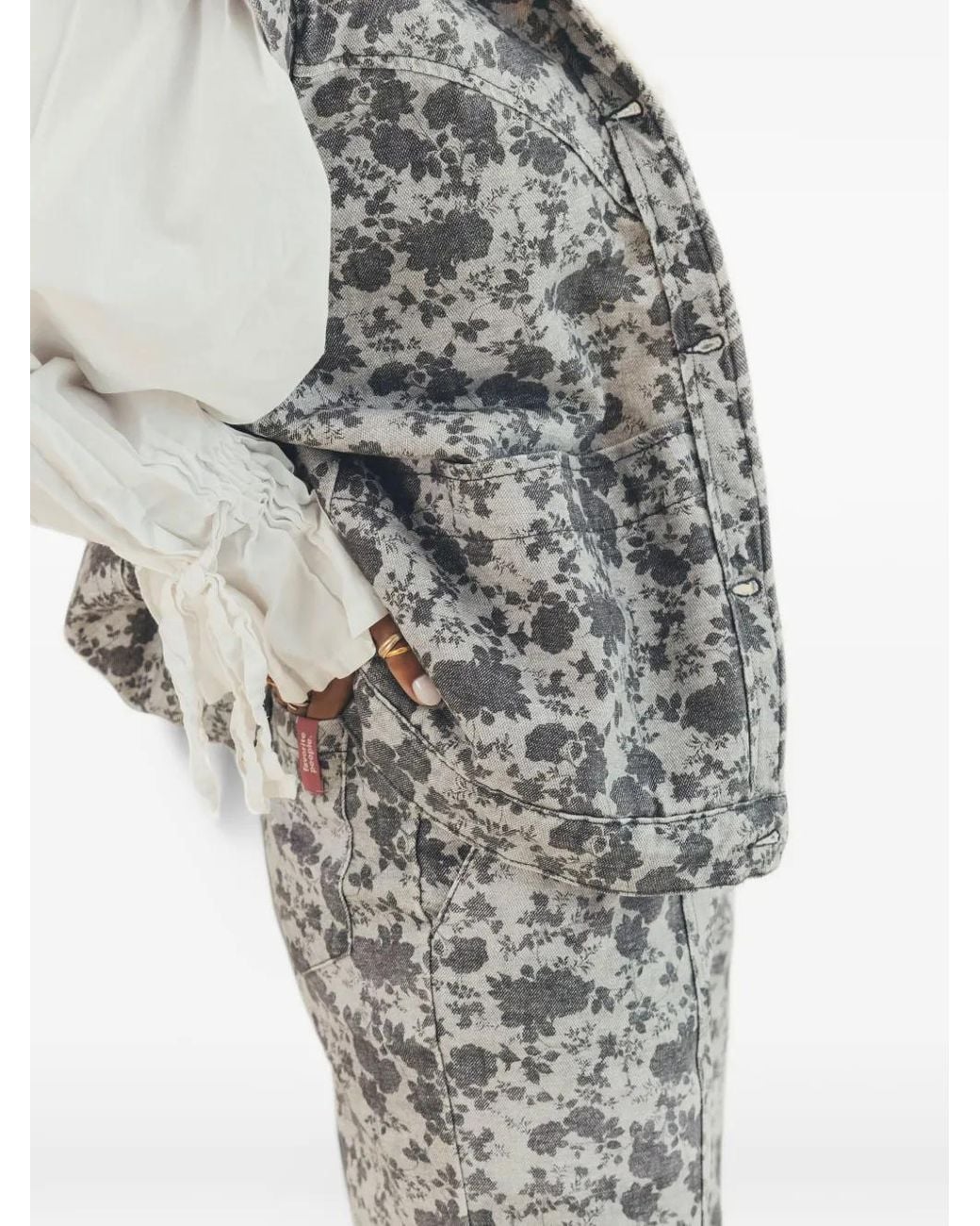 Favorite People Gray Golden Hour Floral-Print Sherpa-Collar Gilets