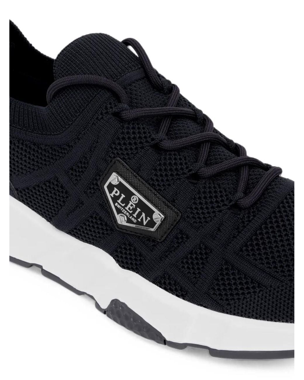 Philipp Plein Black Runner Sock Triangle Placca Sneakers