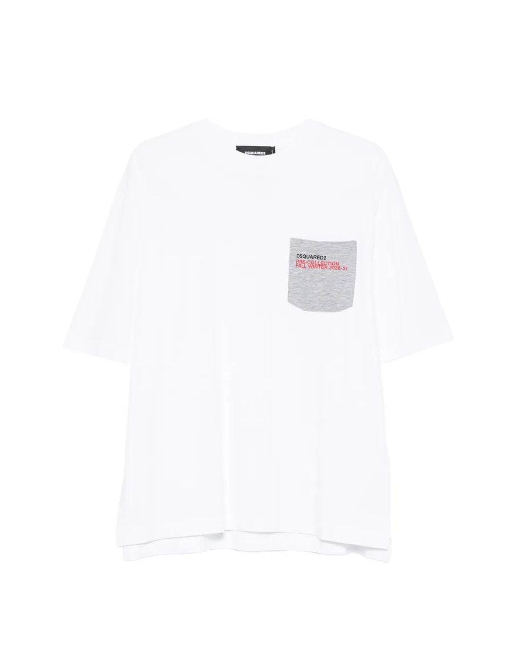 DSquared² White Logo-Print Pocket T-Shirt for men