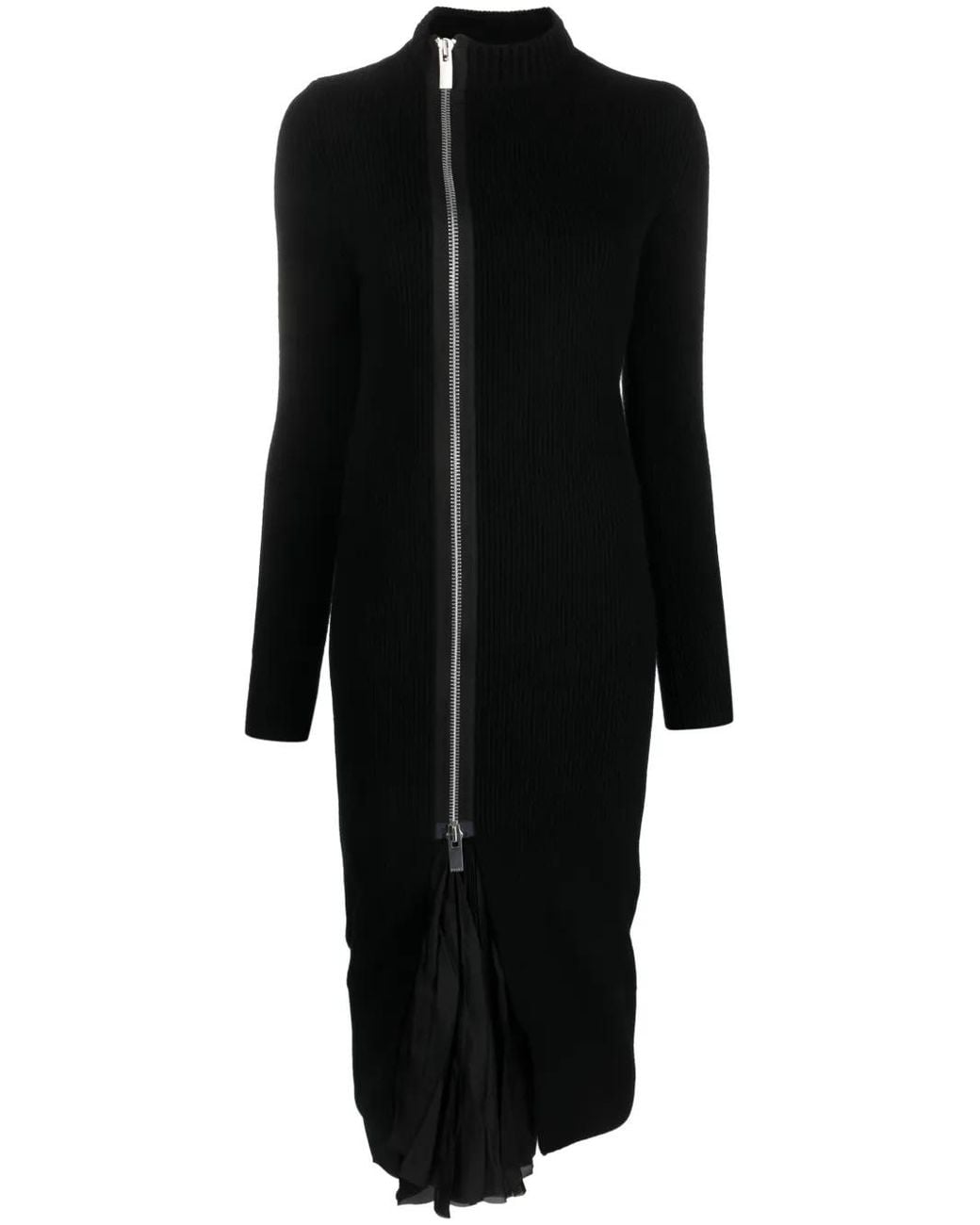 Sacai Black Layered Wool And Satin Dress