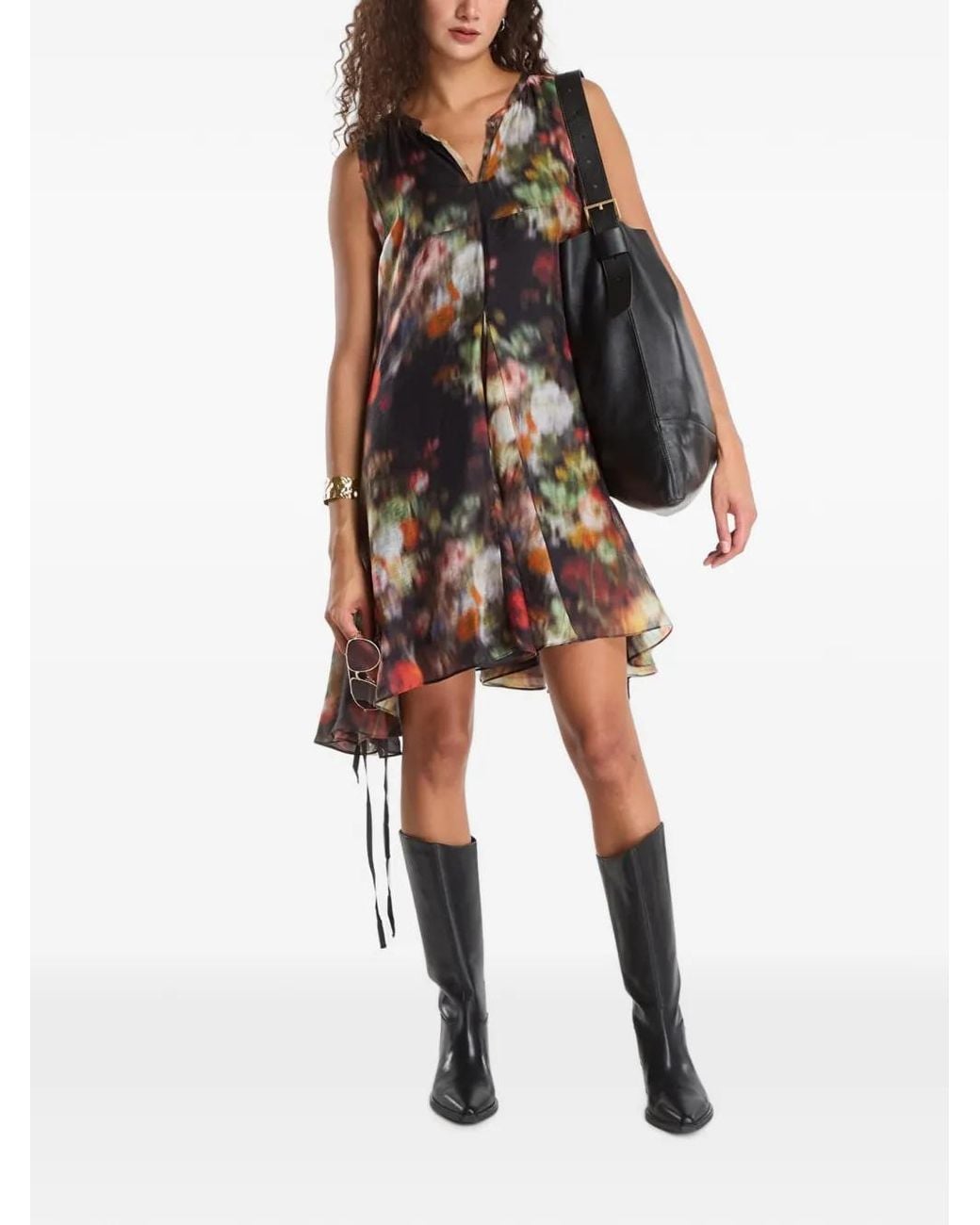 AllSaints Black Robe Courte Sans Manches À Fleurs Imprimées Sybil