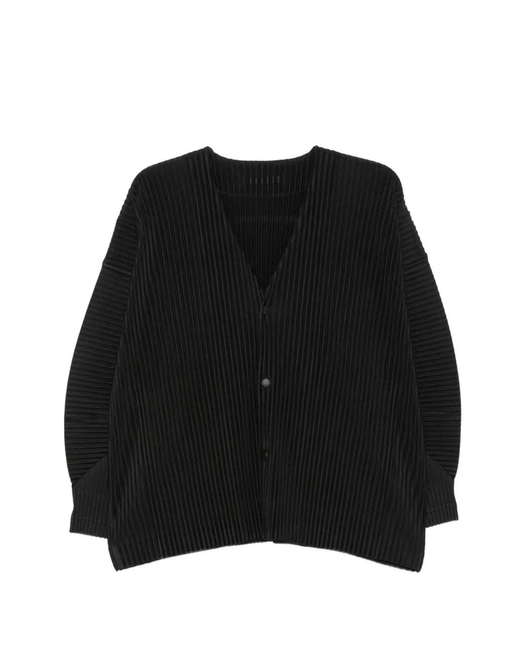 Homme Plissé Issey Miyake Black Pleated V-Neck Cardigan for men