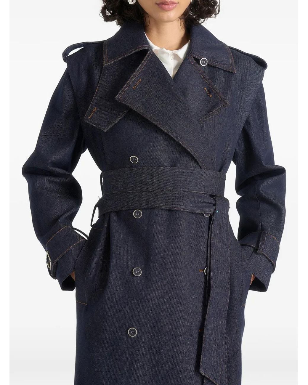 Manière De Voir Blue Esther Denim Trench Coat With Double Belt