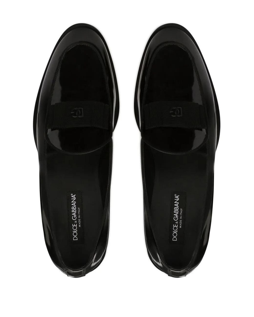 Dolce & Gabbana Black Logo-Tag Patent Leather Slippers for men