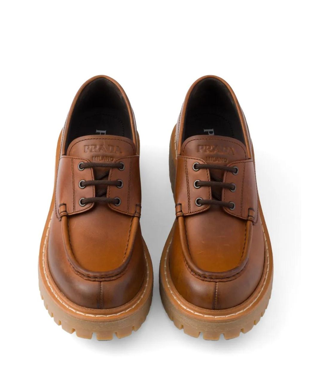Prada Brown Lace-Up Leather Loafer