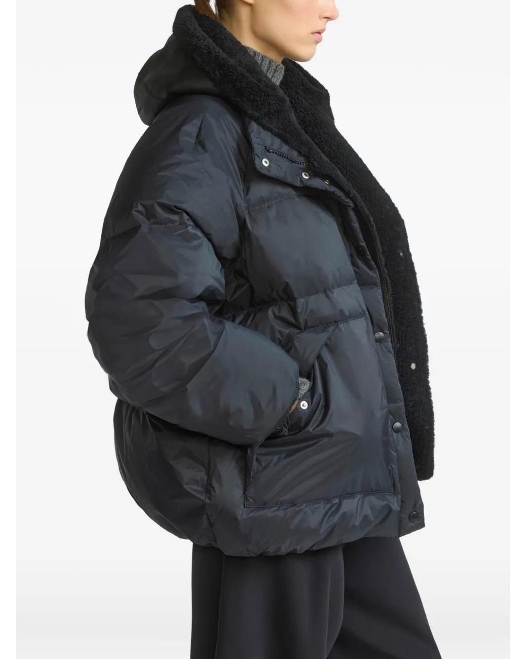 Yves Salomon Black Shearling-Panel Down Coat