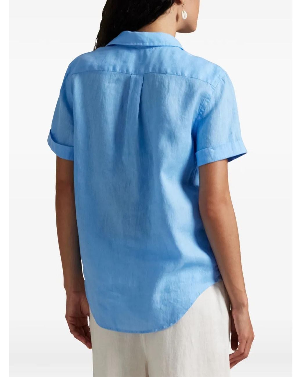 Polo Ralph Lauren Blue Logo-Embroidered Linen Shirt