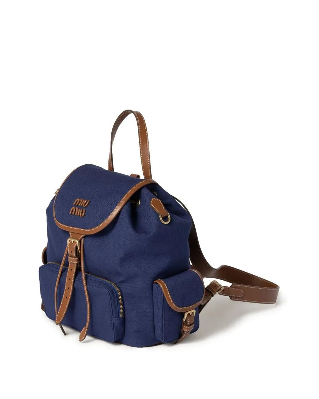 Miu Miu Logo-Lettering Backpack in Blue | Lyst