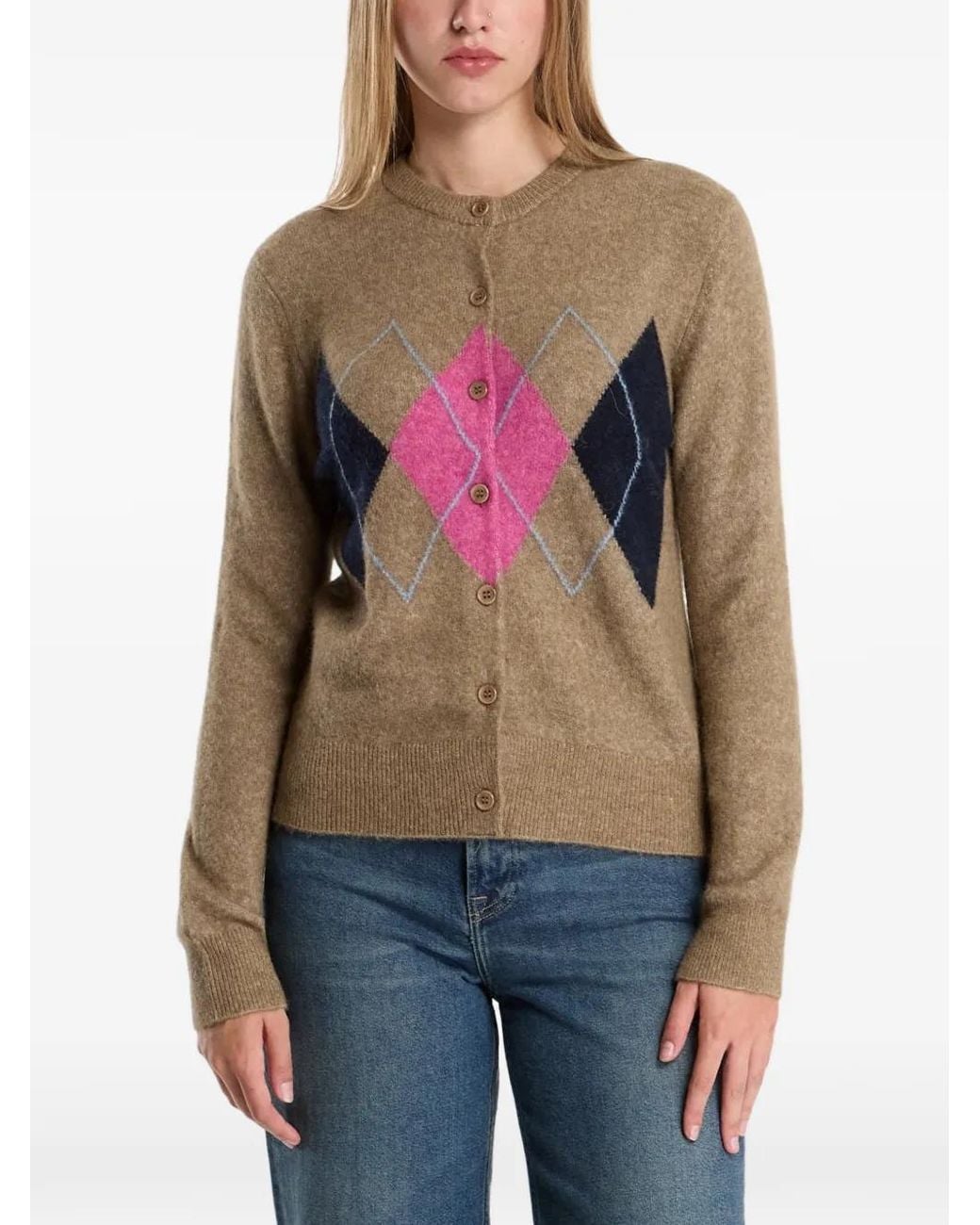Samsøe & Samsøe Red Sanor Argyle-Pattern Cardigan