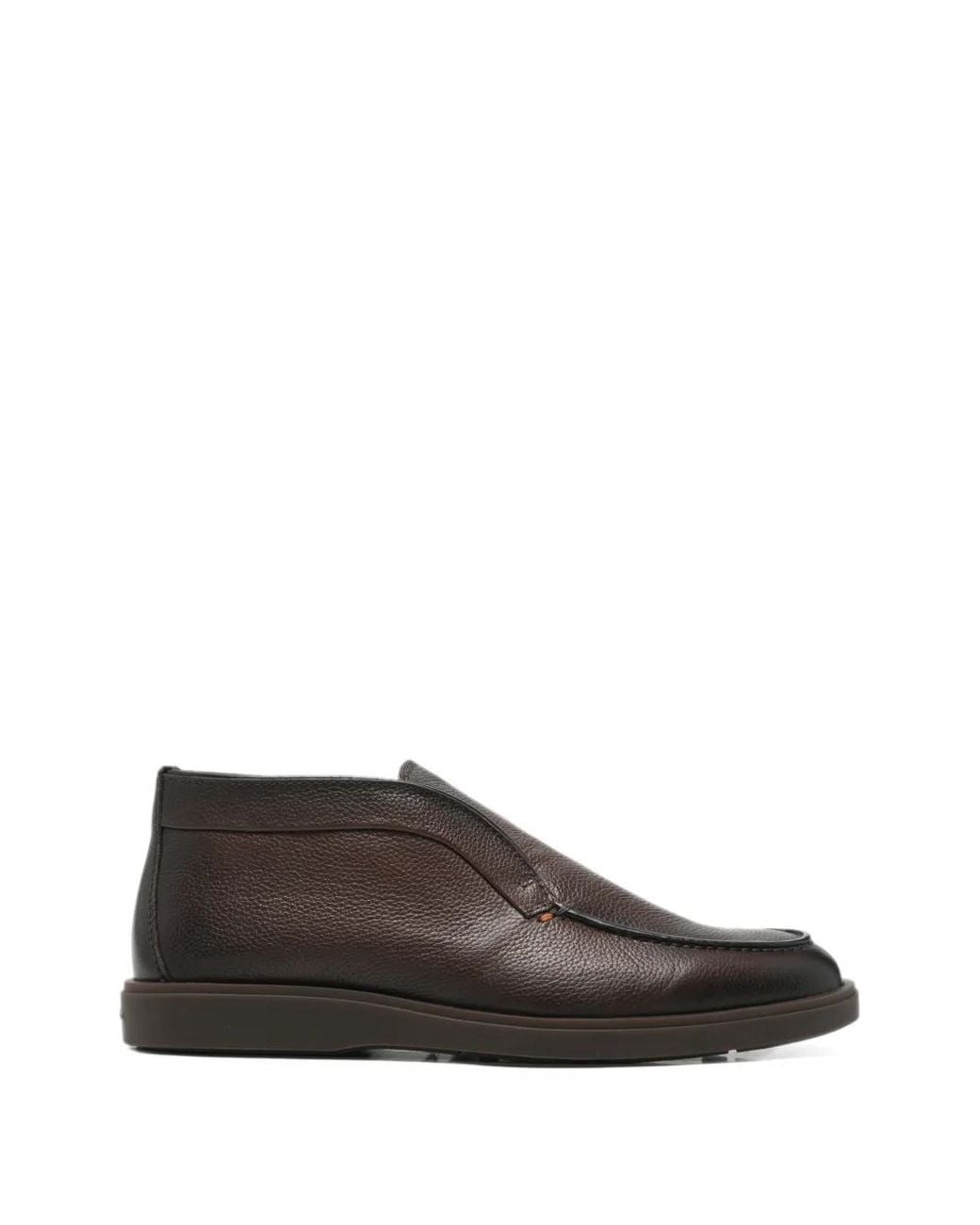 Santoni Brown Grainy Leather Loafers for men