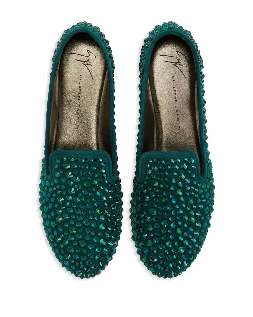Giuseppe Zanotti Green Evangeline Crystal-Embellished Loafers