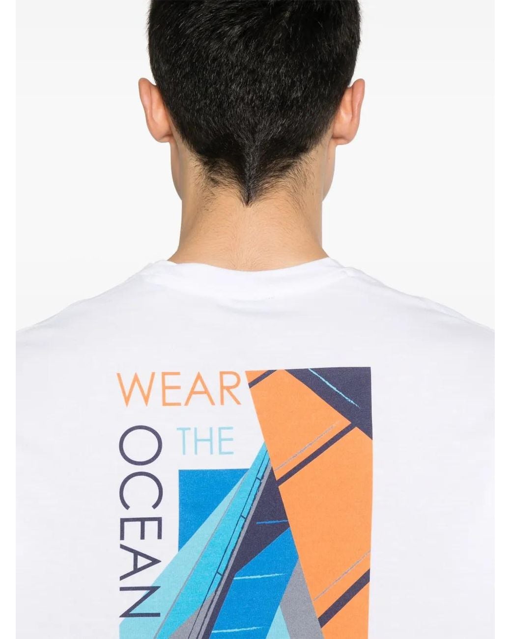 Paul & Shark White Paul & Shark Ocean Print Cotton T-Shirt for men