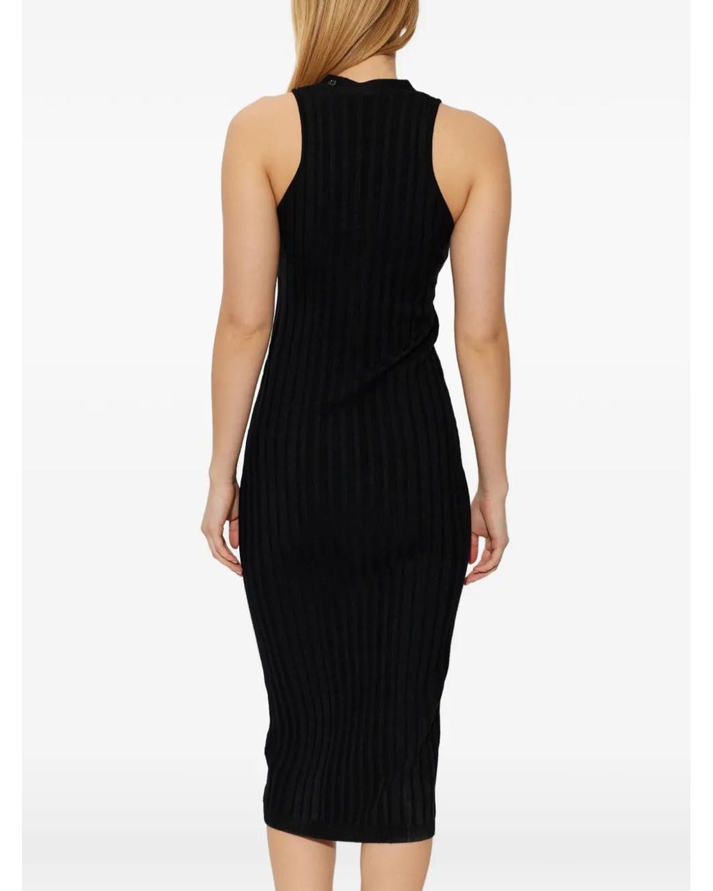 IRO Black Lyliane Button-Up Ribbed Midi Dress