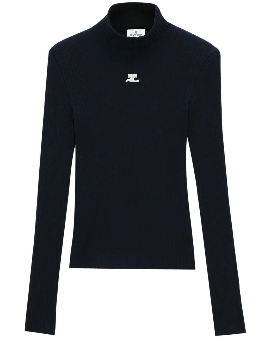 Courreges Blue Logo-Embroidered Ribbed Sweater