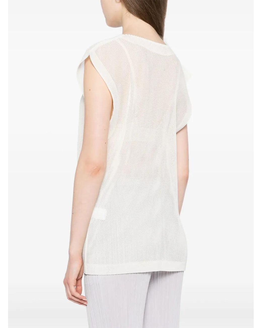 Pleats Please Issey Miyake White Tatami July Tank Top