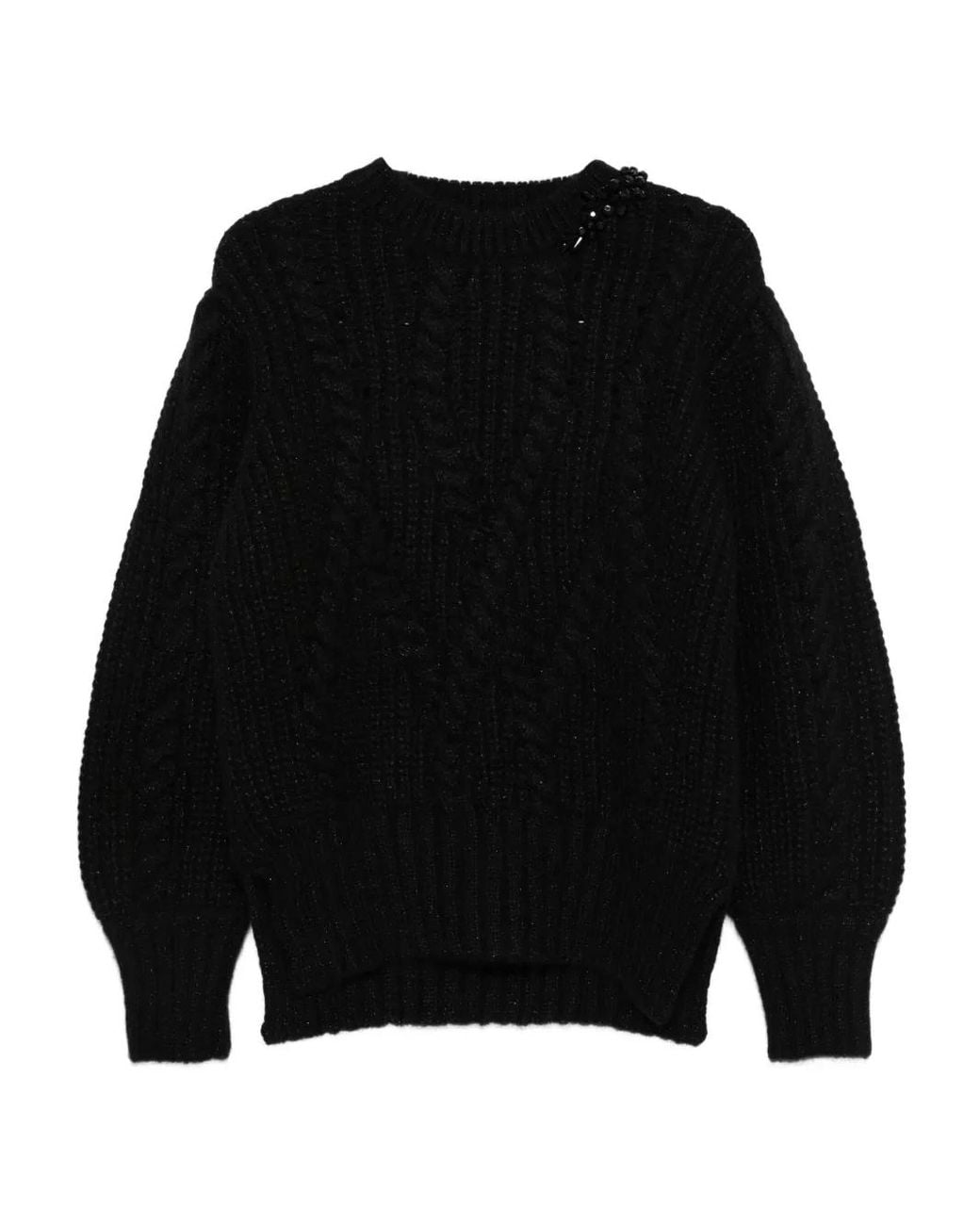 Simone Rocha Black Embellished Cable-Knit Sweater
