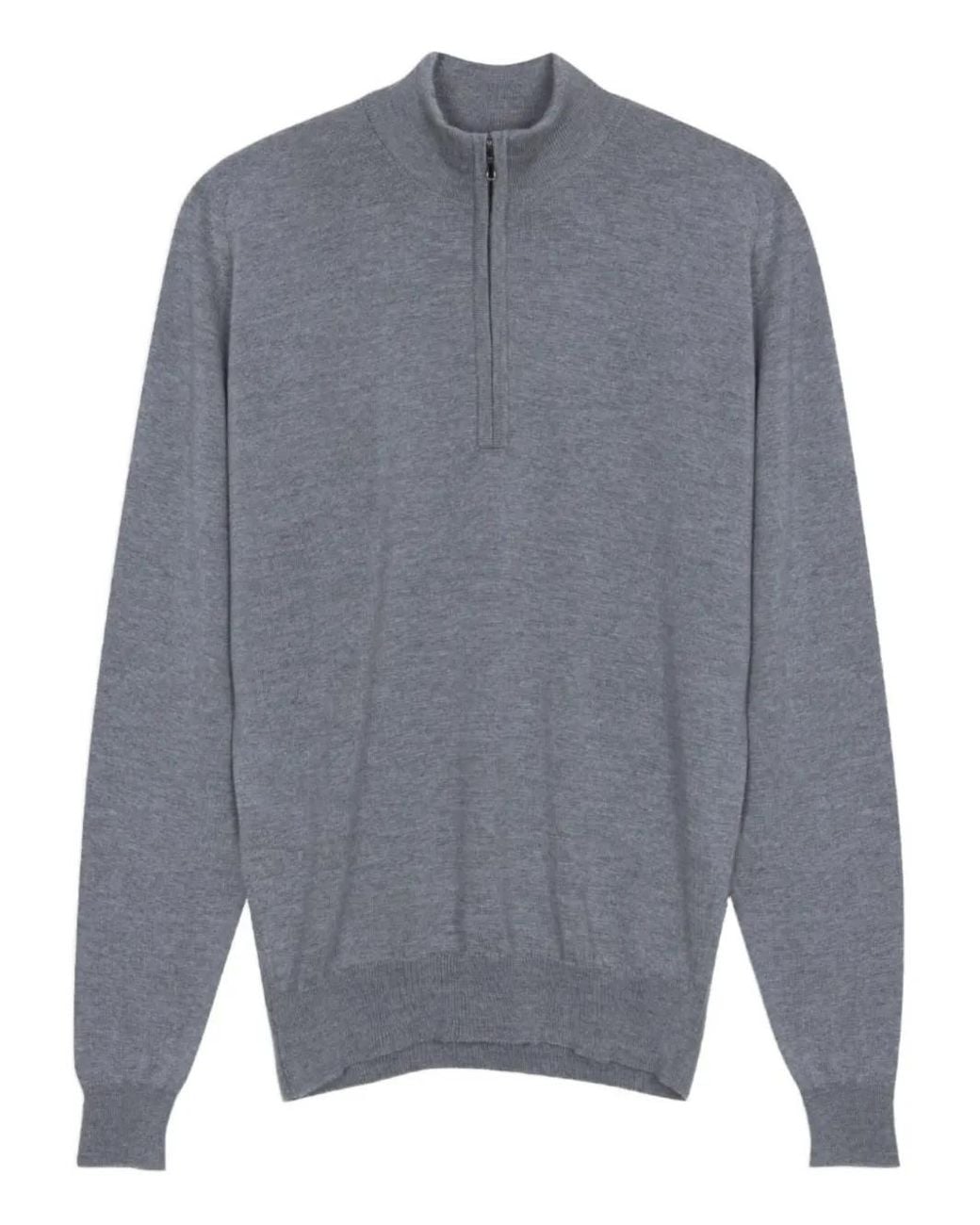 John Smedley Gray Half-Zip Merino Wool Sweater for men