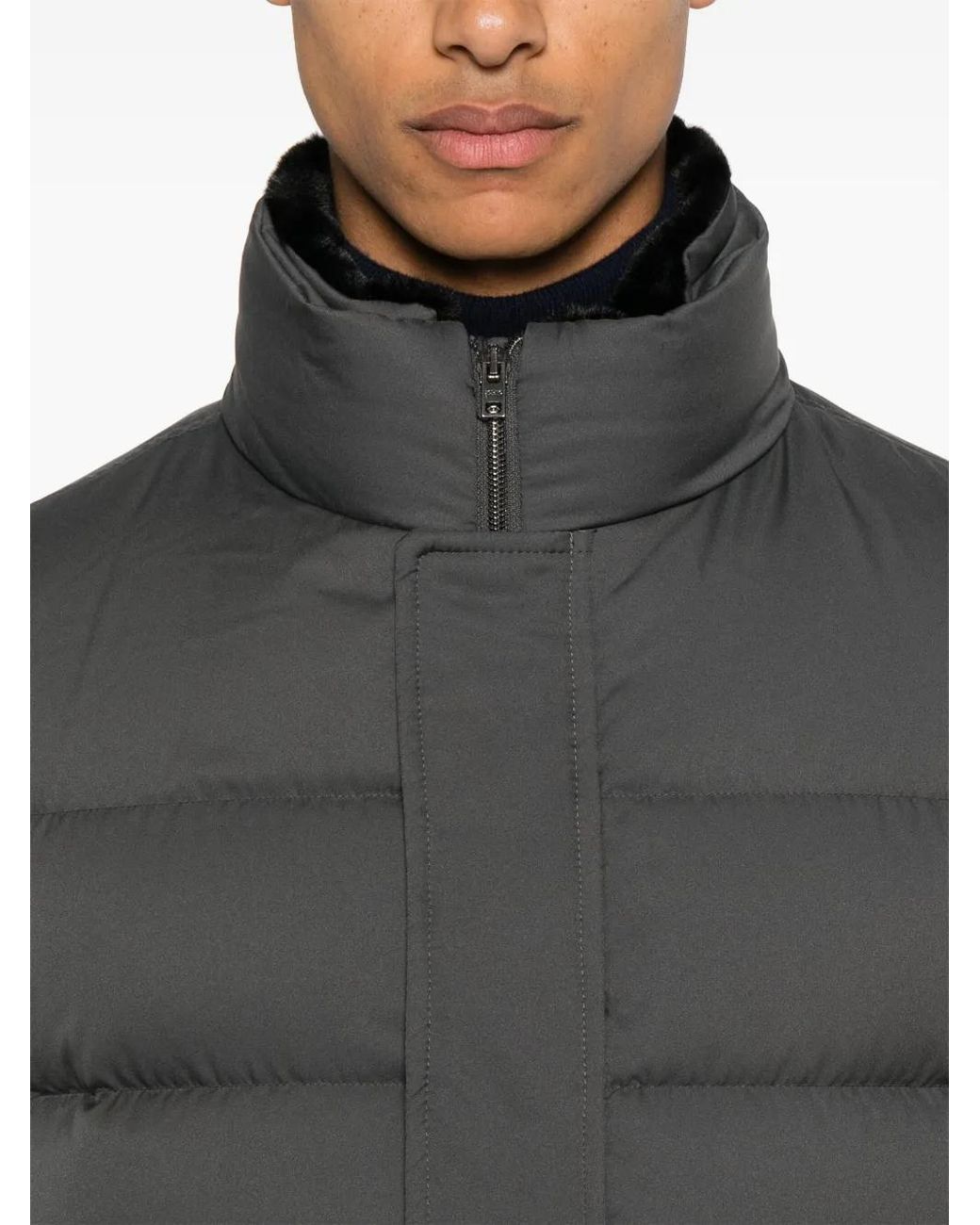 Herno Gray Logo-Plaque Puffer Jacket for men