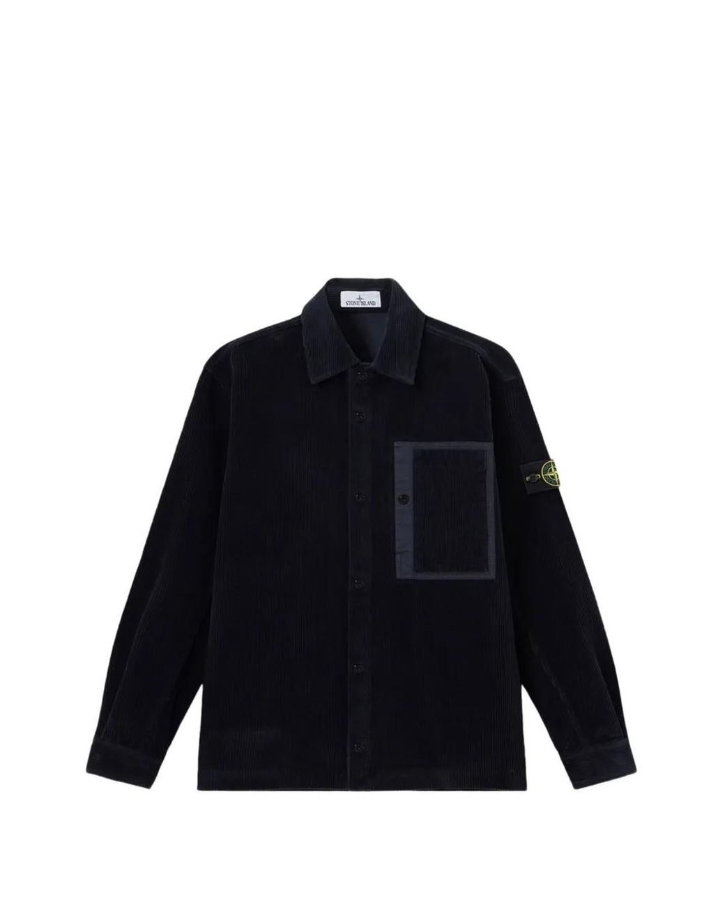 Stone Island Black Corduroy Patch-Pocket Overshirt for men