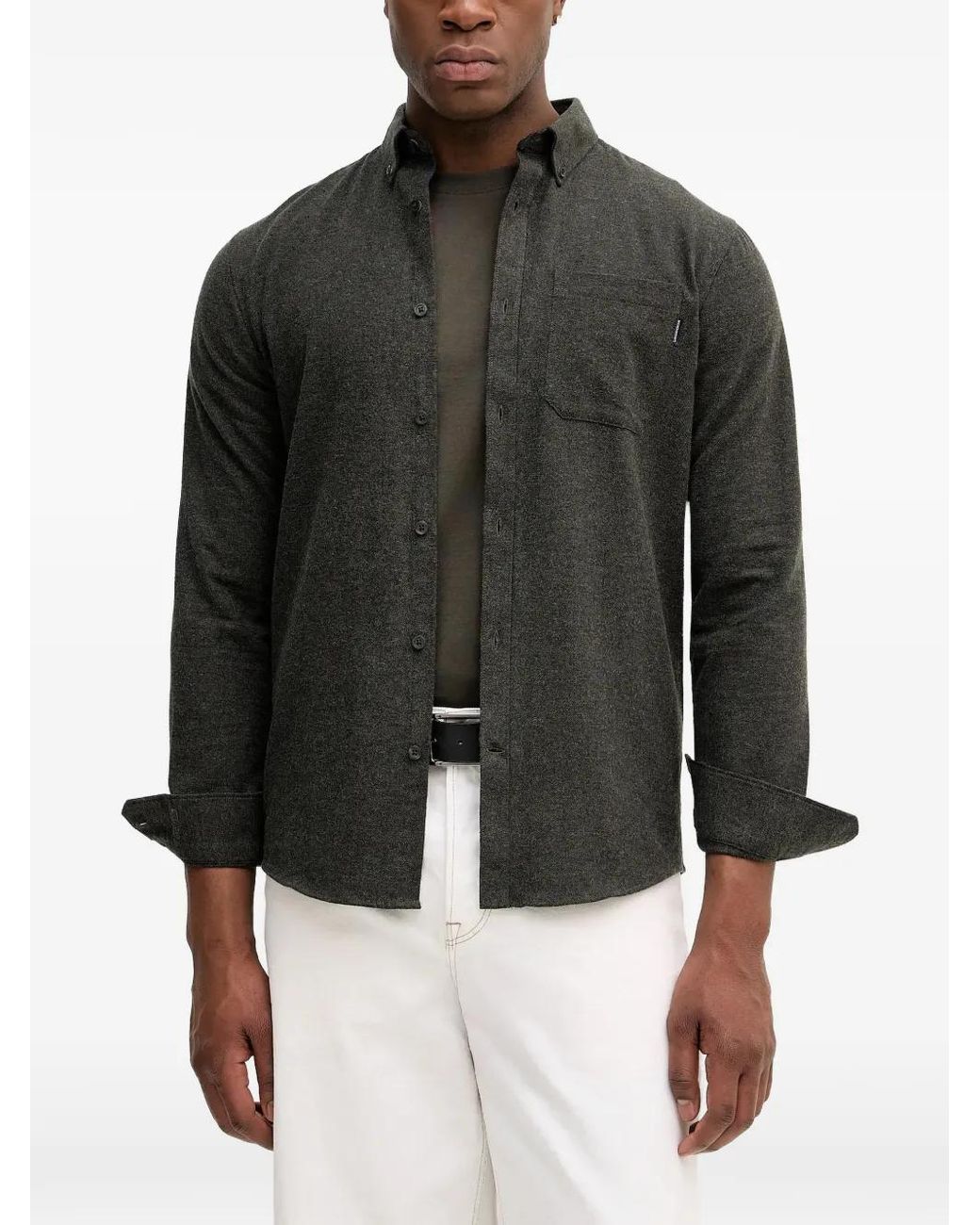 Lindbergh Black Button-Down Chest-Pocket Shirt for men