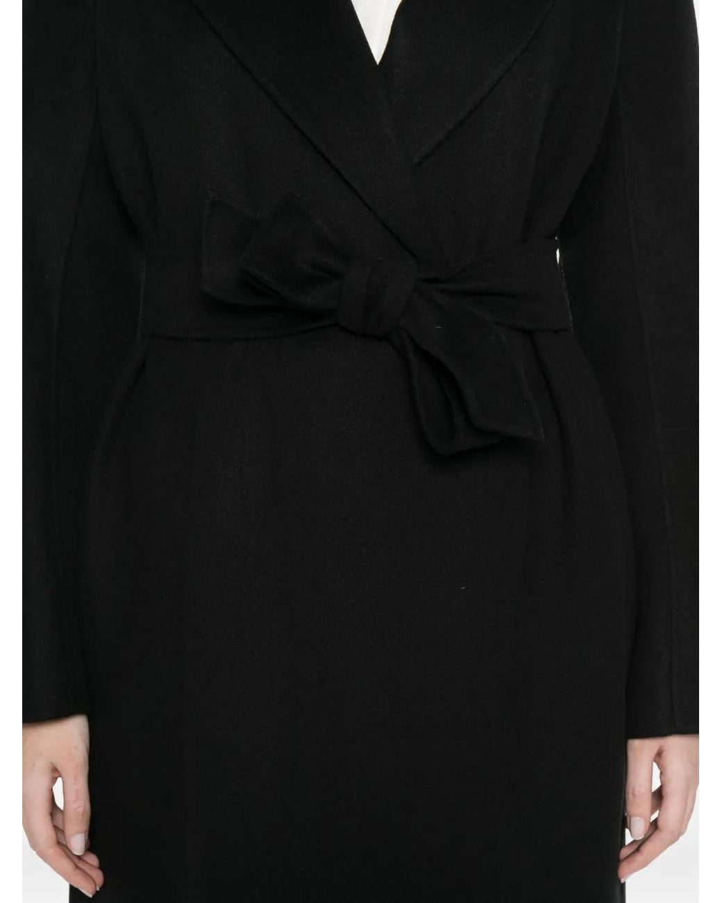 Max Mara Black Wraparound Belt Virgin Wool Coat