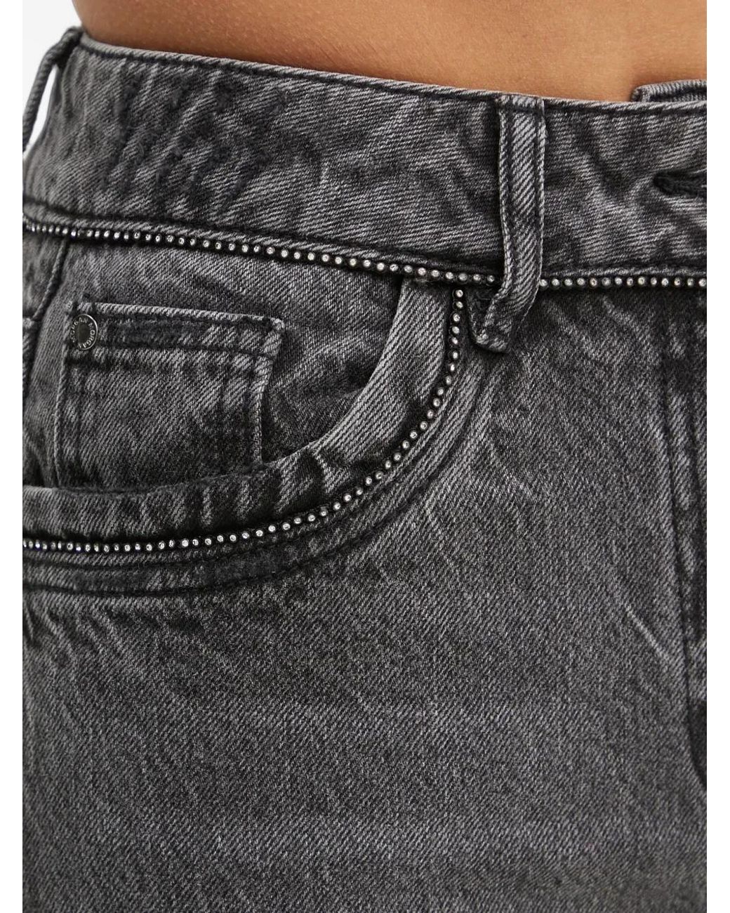 Morgan Gray Rhinestone-Embellished Straight-Leg Jeans