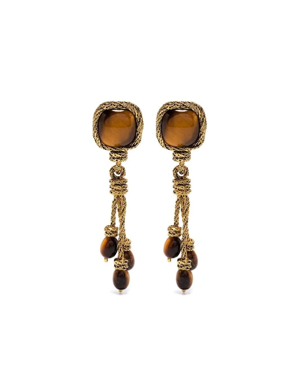 Aurelie Bidermann Metallic Miki Tiger Eye Clip-On Earrings
