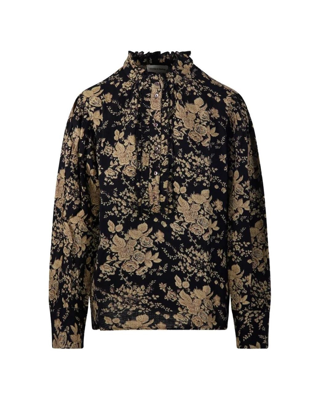 Antik Batik Black Floral-Print Ruffled Blouse