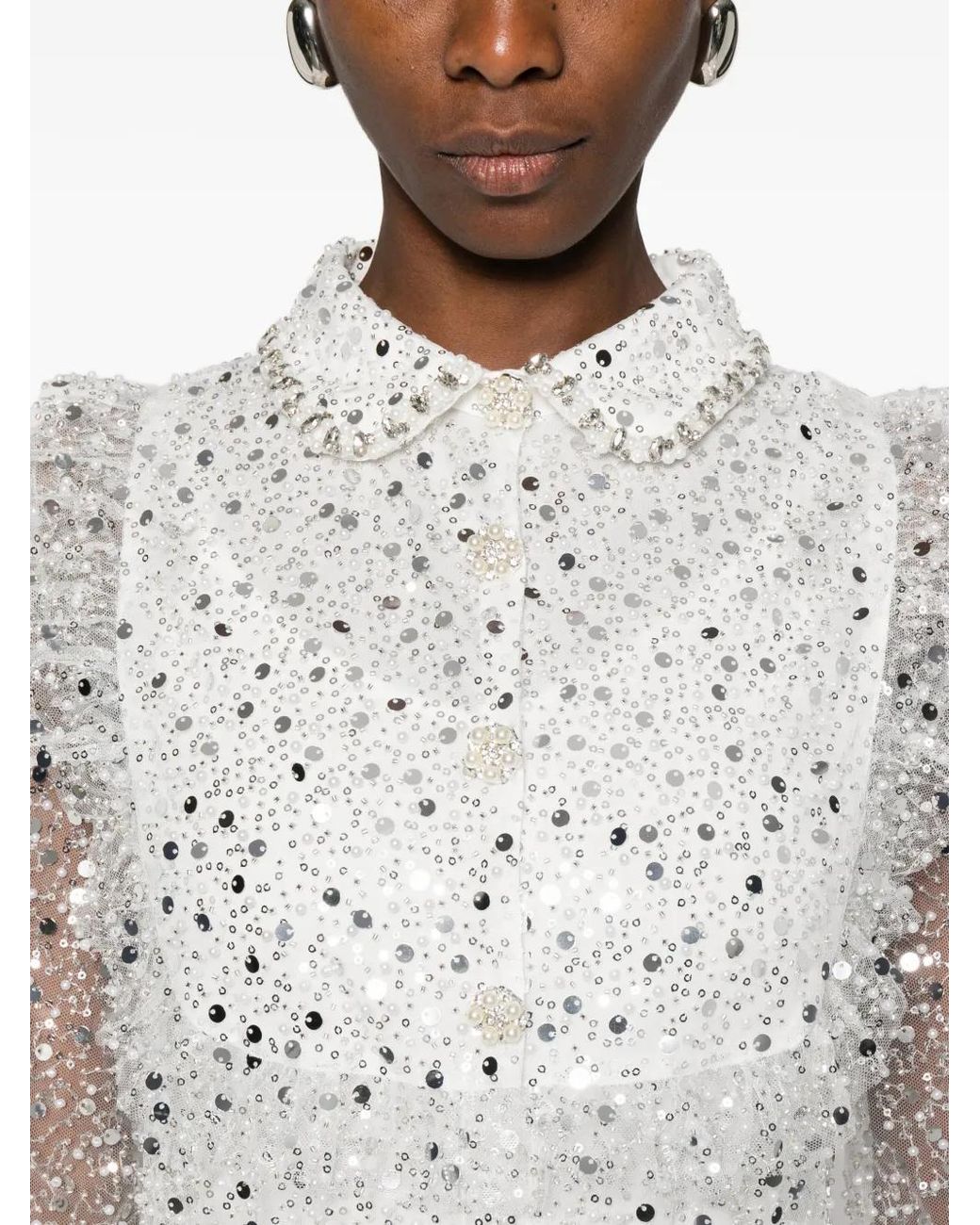 Mono De Tweed Con Apliques En El Cuello Maje de color White